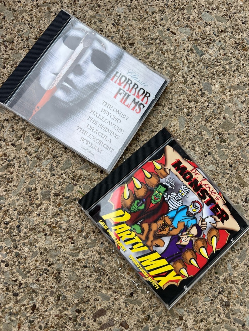 Party Mix & Classic Horror Films CD Set - Colorful Graphic Covers Halloween Fun